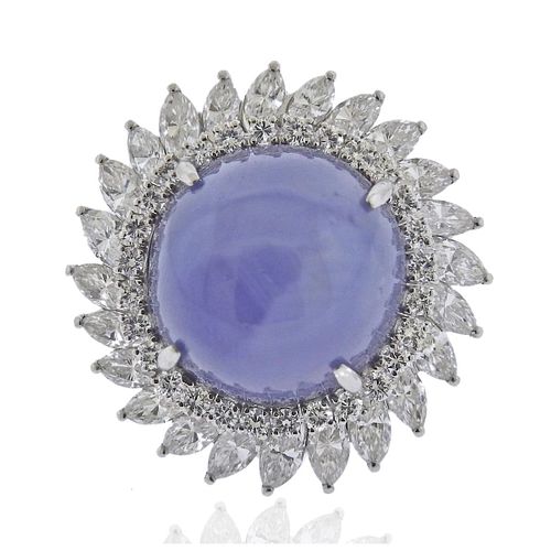 41.47ct Star Sapphire Cabochon Diamond Platinum Ring