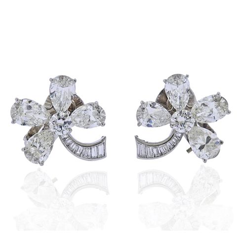 Midcentury 10 Carat Diamond Platinum Flower Earrings