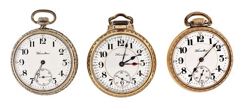 A lot of three 16 size Hamilton pocket watches