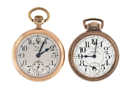 A lot of two 16 size Waltham pocket watches with wind indicators