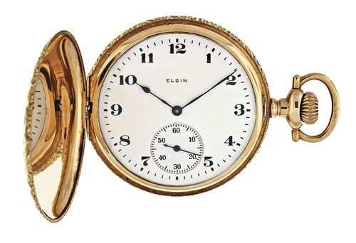 A man's 12 size 14 karat gold hunting case Elgin pocket watch