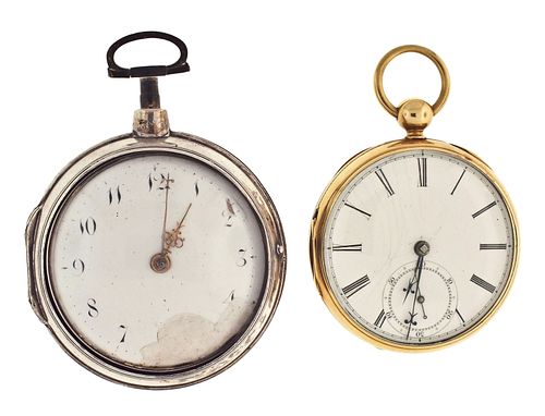 A lot of two English pocket watches in silver and gold