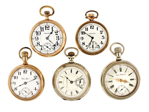 A lot of nine American and Swiss pocket watches