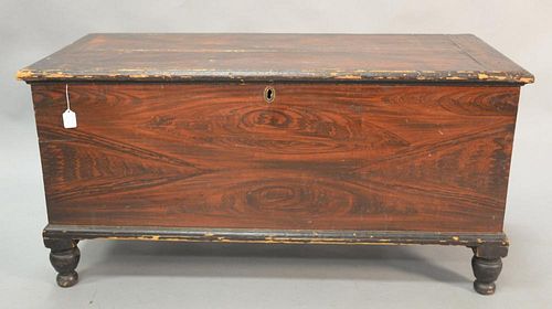 Federal blanket chest having lift top, all set on turned legs, circa 1820-30.  ht. 31 in.; case wd. 23 3/4 in.; dp. 14 in.