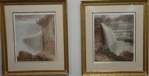 Pair of colored lithographs after William James Bennett including Niagara Falls Part of the American Fall from the foot of the stair...