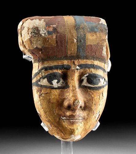 Egyptian Painted / Gesso Cedar Sarcophagus Mask