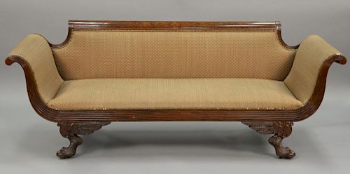 Federal mahogany paw foot sofa, circa 1840. lg. 89 in.