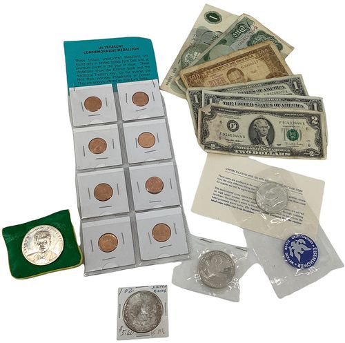 Assorted Coins, Medals, Tokens & Currency
