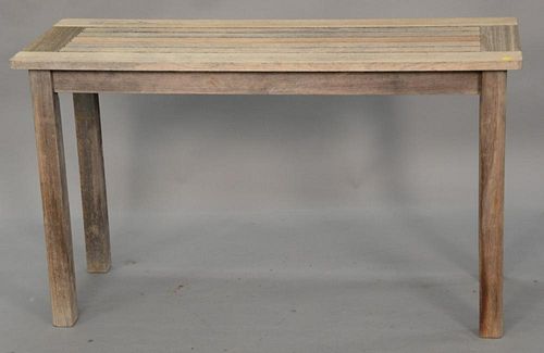 Country Casual teak outdoor serving table. ht. 28 in.; top: 19" x 48"