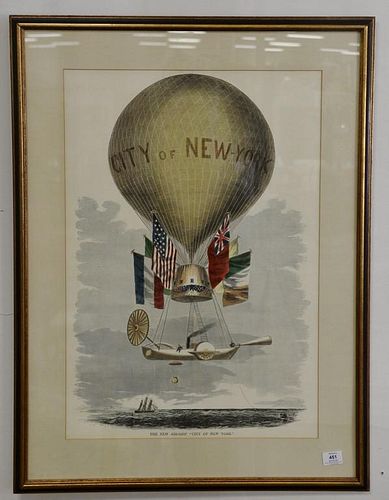 Colored lithograph "The New Air-ship City of New York". 28" x 19"