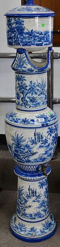 Continental blue and white floor water urn with spigot.  ht. 62 in.
