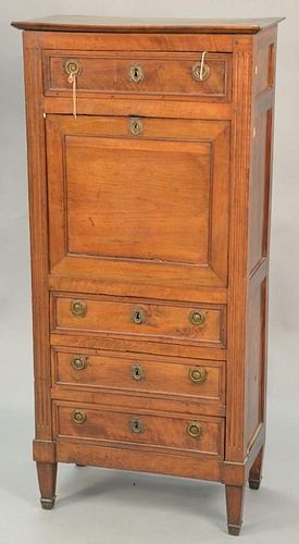 Walnut secretaire with rectangular top over one drawer over drop front desk over three drawers set on square tapered legs, Continent...