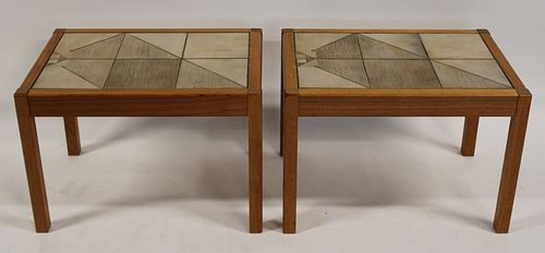 A Pair Of Danish Modern Tile Top Tables.