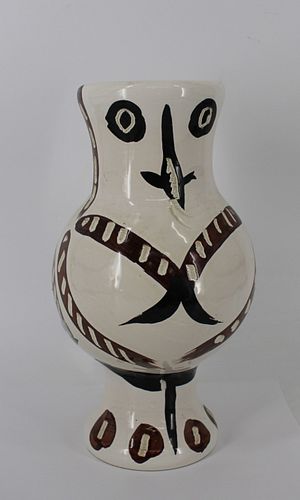 Pablo Picasso (Spanish, 1881-1973) "Wood Owl In Lines" Madoura Porcelain Jug.