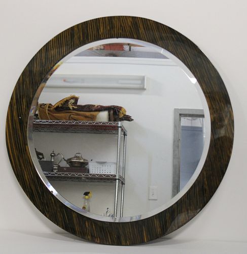 Art Deco Style Round Exotic Wood Mirror.