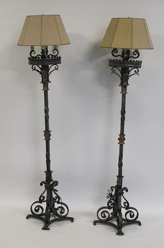 An Antique Pair Of Wrought Iron Torchieres