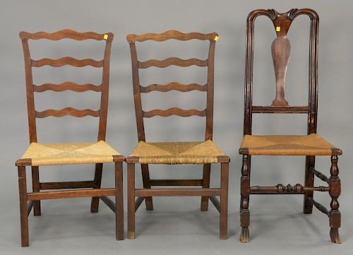 Three chairs including one Queen Anne and one Chippendale.