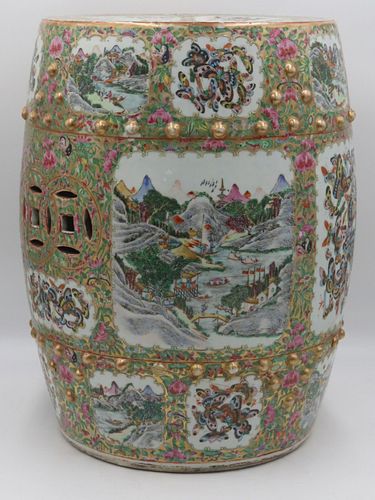 Chinese Export Enamel Decorated Garden Seat.
