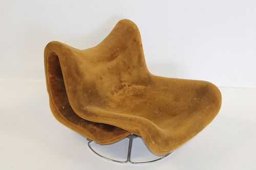 Midcentury Upholstered Chair On Chrome Base.