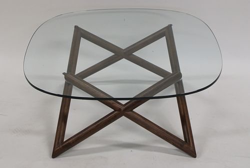 Midcentury Sculpted Glass Top Coffee Table.