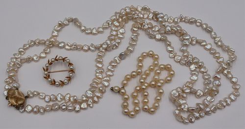 JEWELRY. 14kt Gold and Pearl Jewelry Grouping.