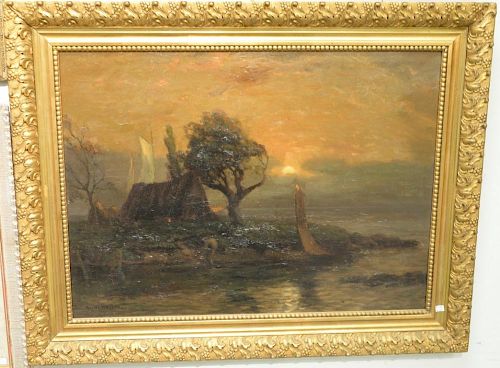 Gustave Adolph Wiegand (1870-1957)  Sunset Over Island  oil on canvas  signed lower left Gustave Wiegand  22" x 31"