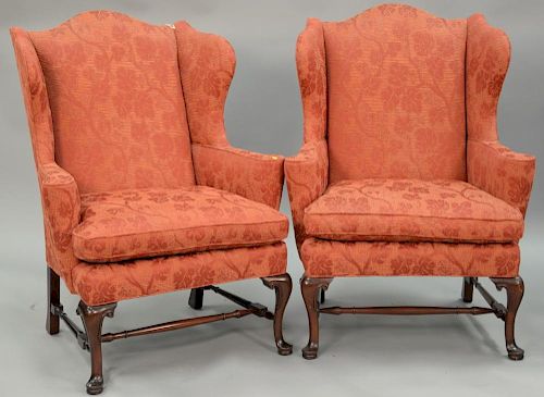 Pair of Stickley custom mahogany Queen Anne style wing chairs, excellent condition.