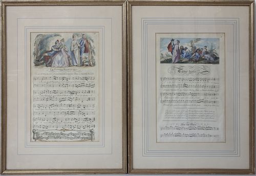 Pair of 18th Century George Bickham Jr. Hand Colored Musical Engravings