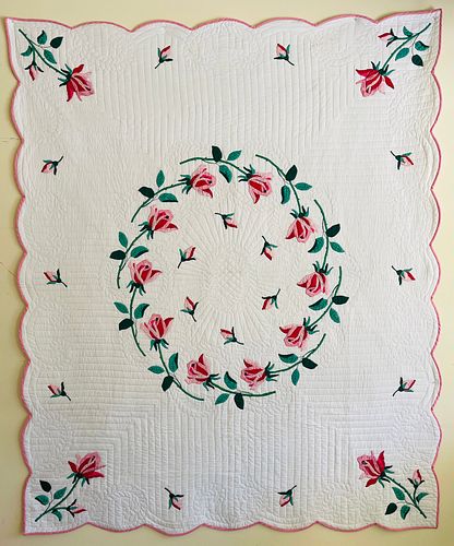 Rose Wreath Applique Quilt, circa 1950s