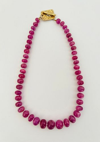 9mm-13mm Graduated Pink Sapphire Bead Necklace