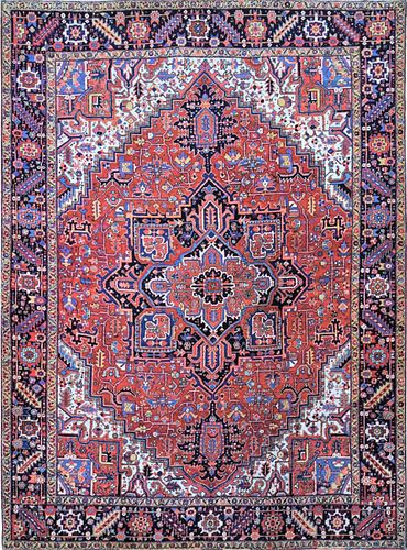 Hand Knotted Persian Heriz Natural Wool Carpet, circa 1930s