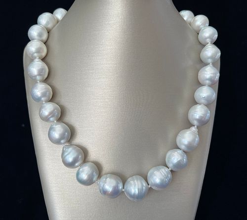 15mm-18mm Graduated White South Sea Baroque Pearl Necklace, 14k