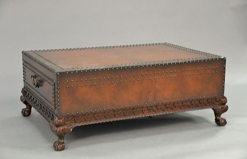 Ralph Lauren coffee table with drawer on either end, on ball and claw feet. ht. 19 in.; top: 32" x 48"