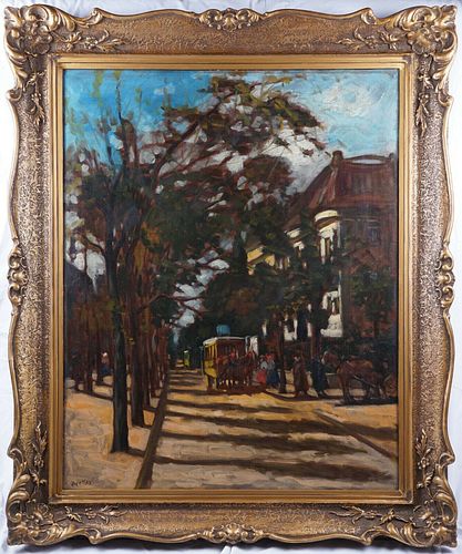 AVENUE IN BUDAPEST OIL PAINTING