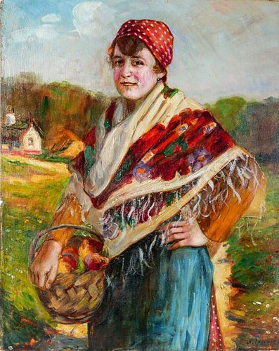 PORTRAIT OF A PEASANT YOUNG WOMAN OIL PAINTING