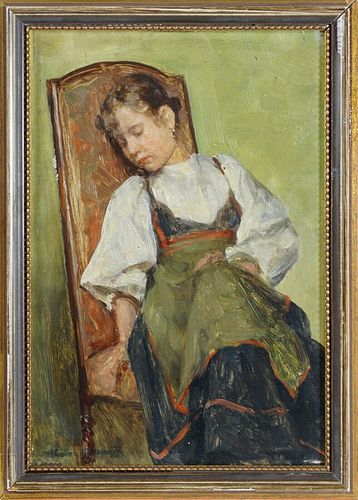 SEATED PORTRAIT OF A YOUNG WOMAN OIL PAINTING