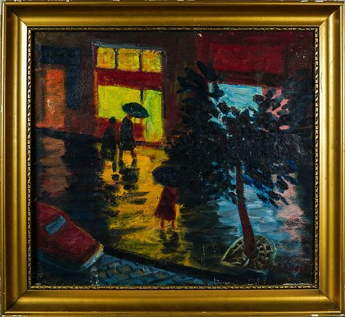 NIGHT WALK IN THE CITY OIL PAINTING