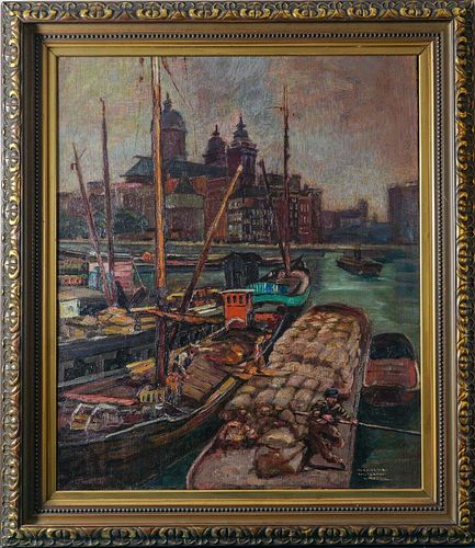 HARBOUR IN AMSTERDAM OIL PAINTING