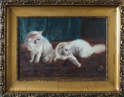 CATS PLAYING WITH A BALL OIL PAINTING