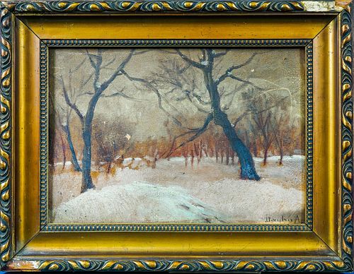 FOREST LANDSCAPE IN WINTER OIL PAINTING