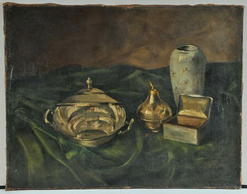 STILL LIFE PAINTING OF SILVER OBJECTS FROM AN UNKNOWN ARTIST