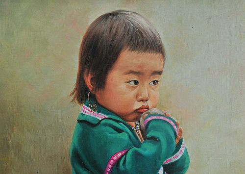 PORTRAIT OF A MONGOLIAN CHILLD OIL PAINTING