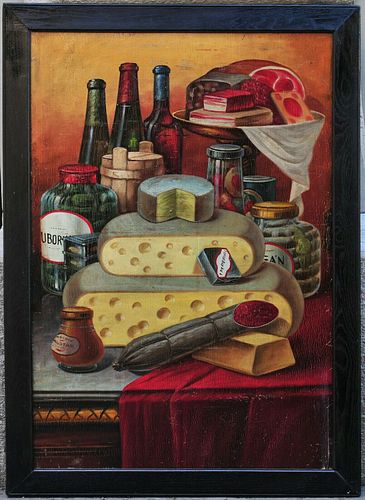 STILL LIFE PAINTING OF FOOD AND DAIRY PRODUCTS OIL PAINTING