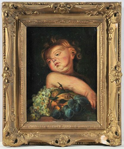 PORTRAIT OF A BABY WITH FRUITS OIL PAINTING