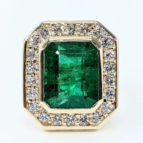Dramatic Emerald & Diamond Cocktail Ring - 18K Gold