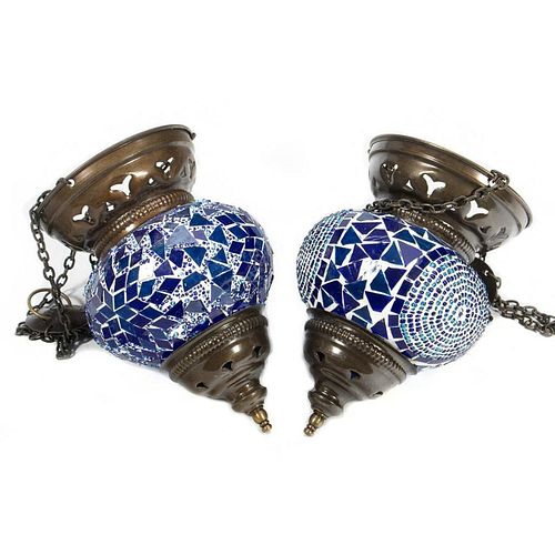 Pair of Hanging Glass Mosaic Candle Holders