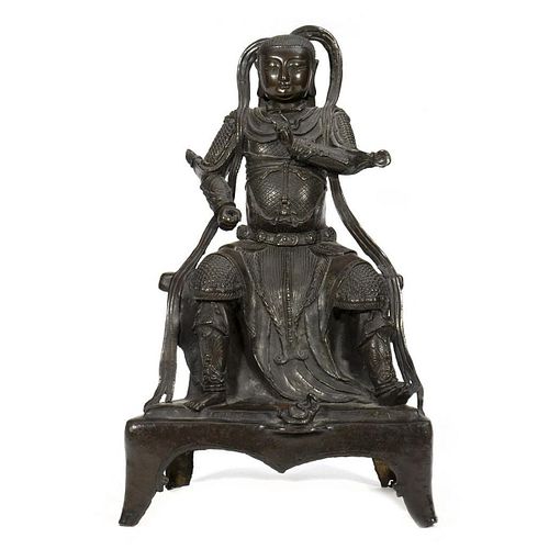 Chinese Bronze Seated Warrior God