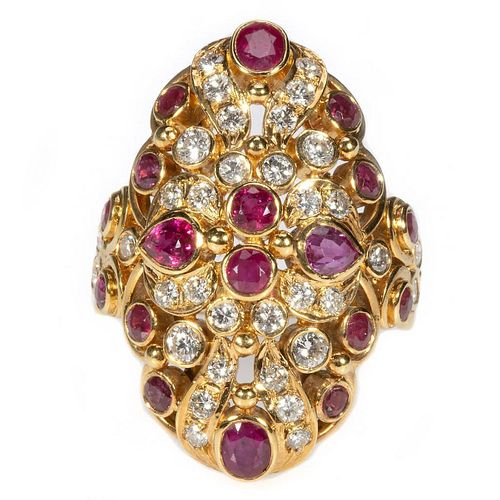 Ruby, diamond and 18k gold ring