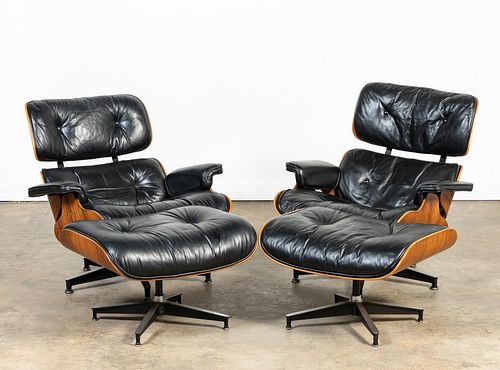 2 SETS OF EAMES 670, 671 LOUNGE CHAIRS W OTTOMANS
