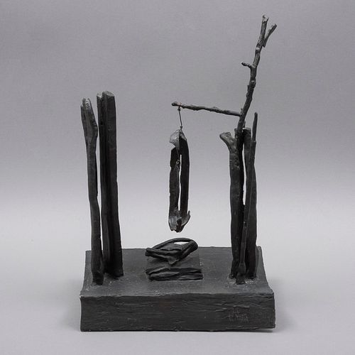 HOJAS MUERTAS. SXX .Elaborado en bronce, patinado en color negro. Firmado V. Nasta. 46.5 x 30 x 19 cm.